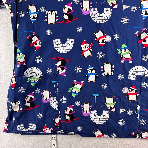 Zoe + Chloe Penguin Scrub Tops Women's XL Blue Nurse Medical Work Uniform Vet - Picture 6 of 7